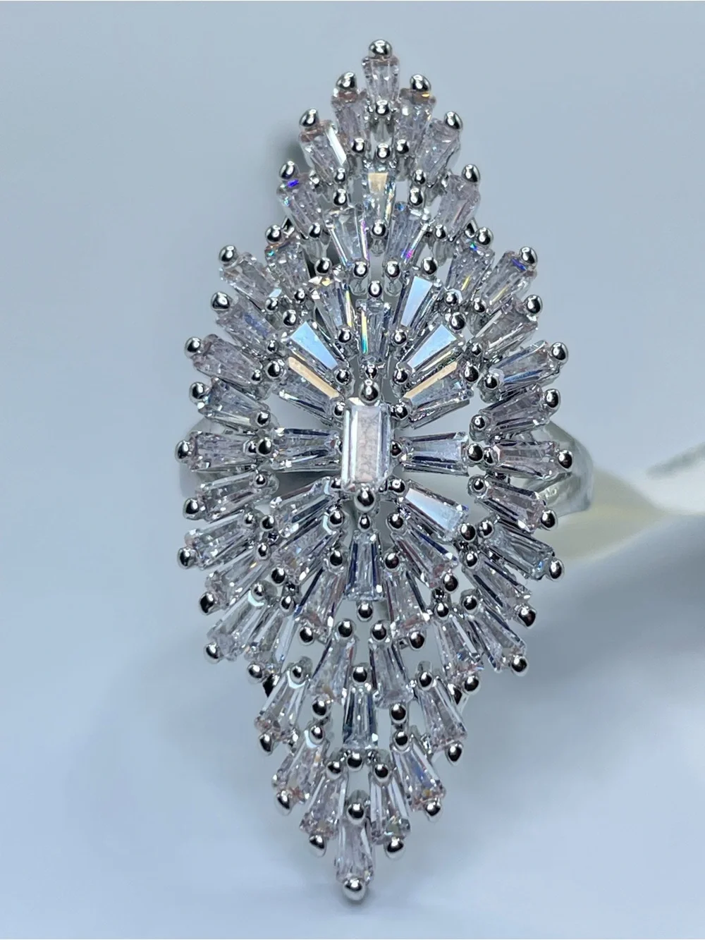 Swarovski Crystal Elements White Crystal Art Deco Statement Ring Sz 7 Bold